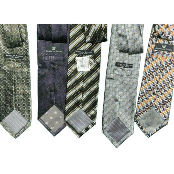 5-Pack Ties Daniel De Fasson Studio Select Graphic Stripe Blue Green Grey - Picture 2 of 2